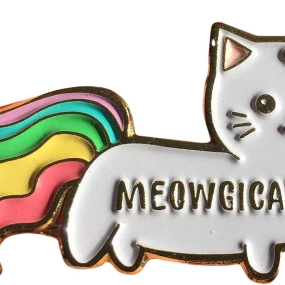 Cute Rainbow Meowgical Caticorn Lapel Pin, Colorful Magical Cat Unicorn Gold Pla